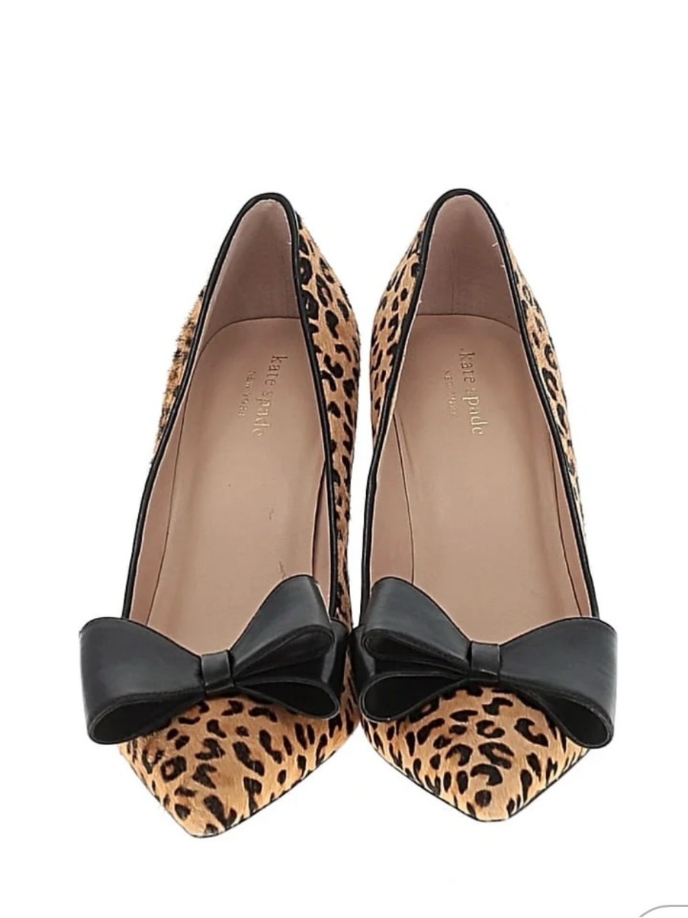 kate spade Leopard Print Pointed Heels with Black Bow Accent